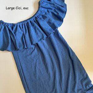 Large Lularoe Cici ruffled dress, light blue textured